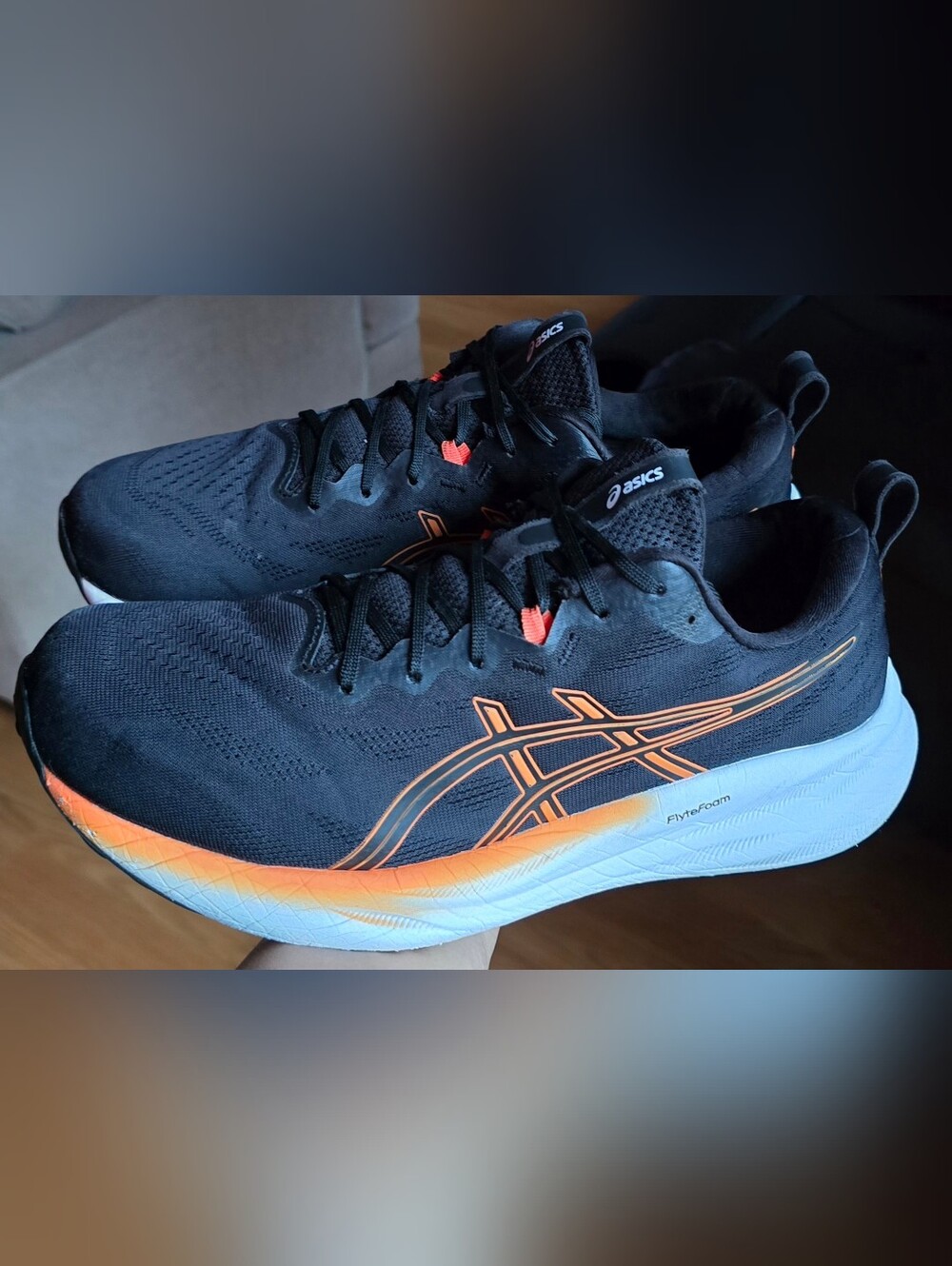 Sz 12 Men's ASICS GEL-PULSE 16 'Black/Nova Orange' Running Shoes